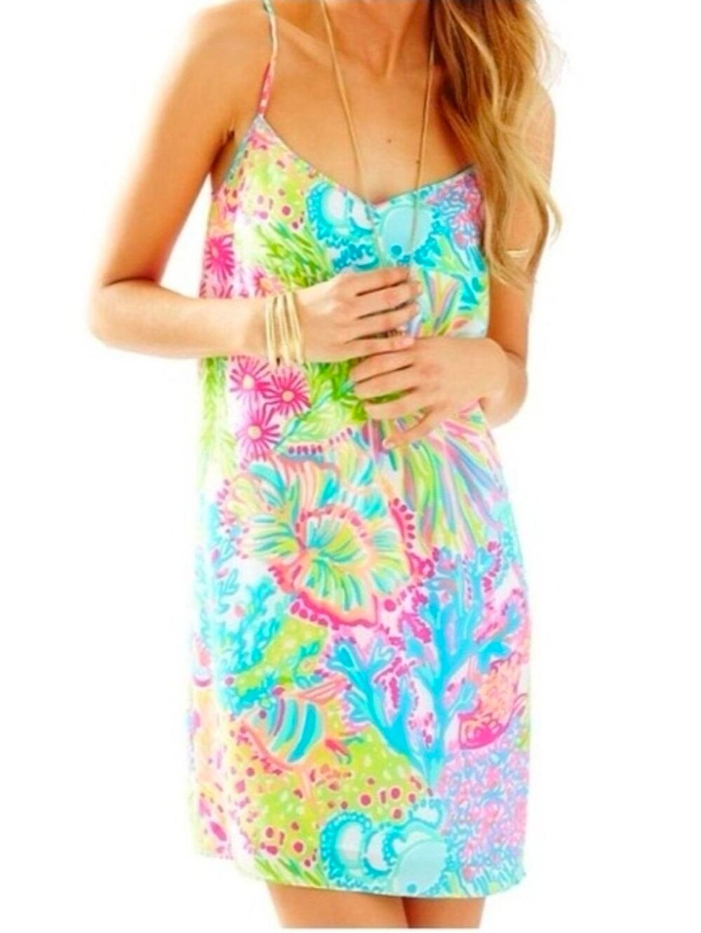 Lilly Pulitzer 100% Silk Dusky Slip Dress Multi Lovers Coral Size Small